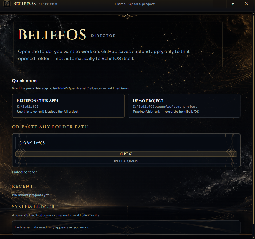 BeliefOS Director — open a project