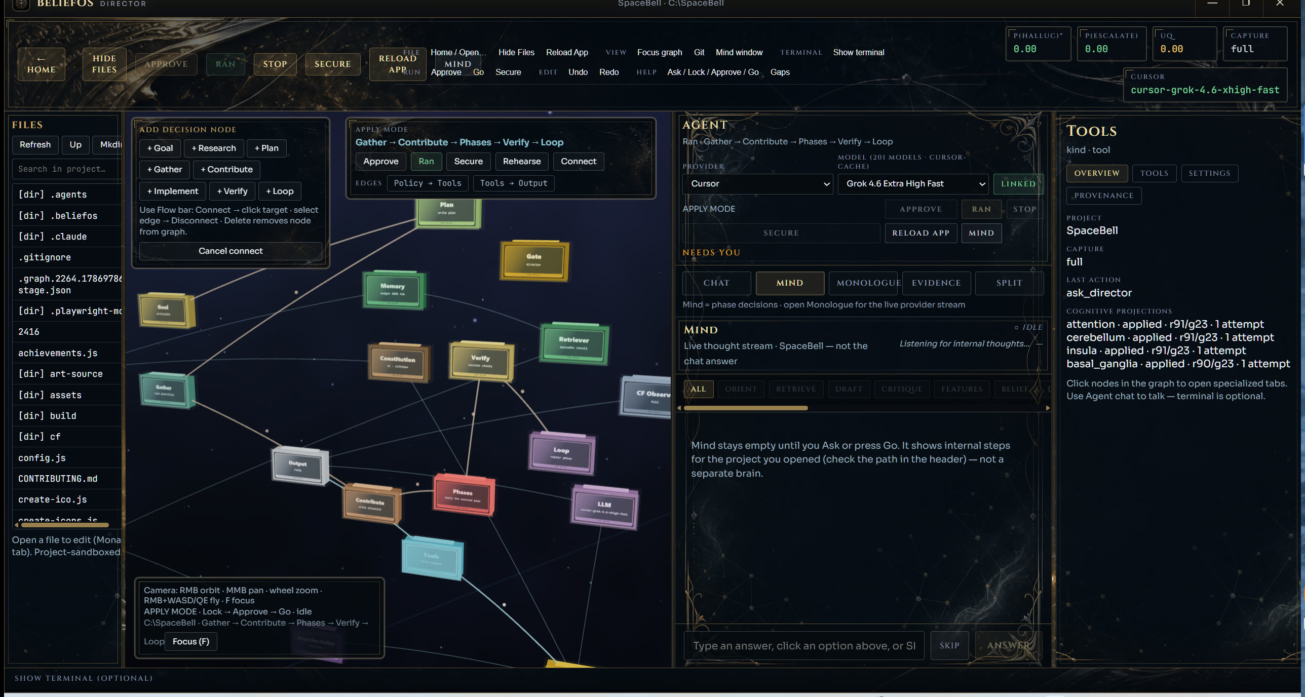 BeliefOS Director — belief graph, Agent, and Tools with a project open