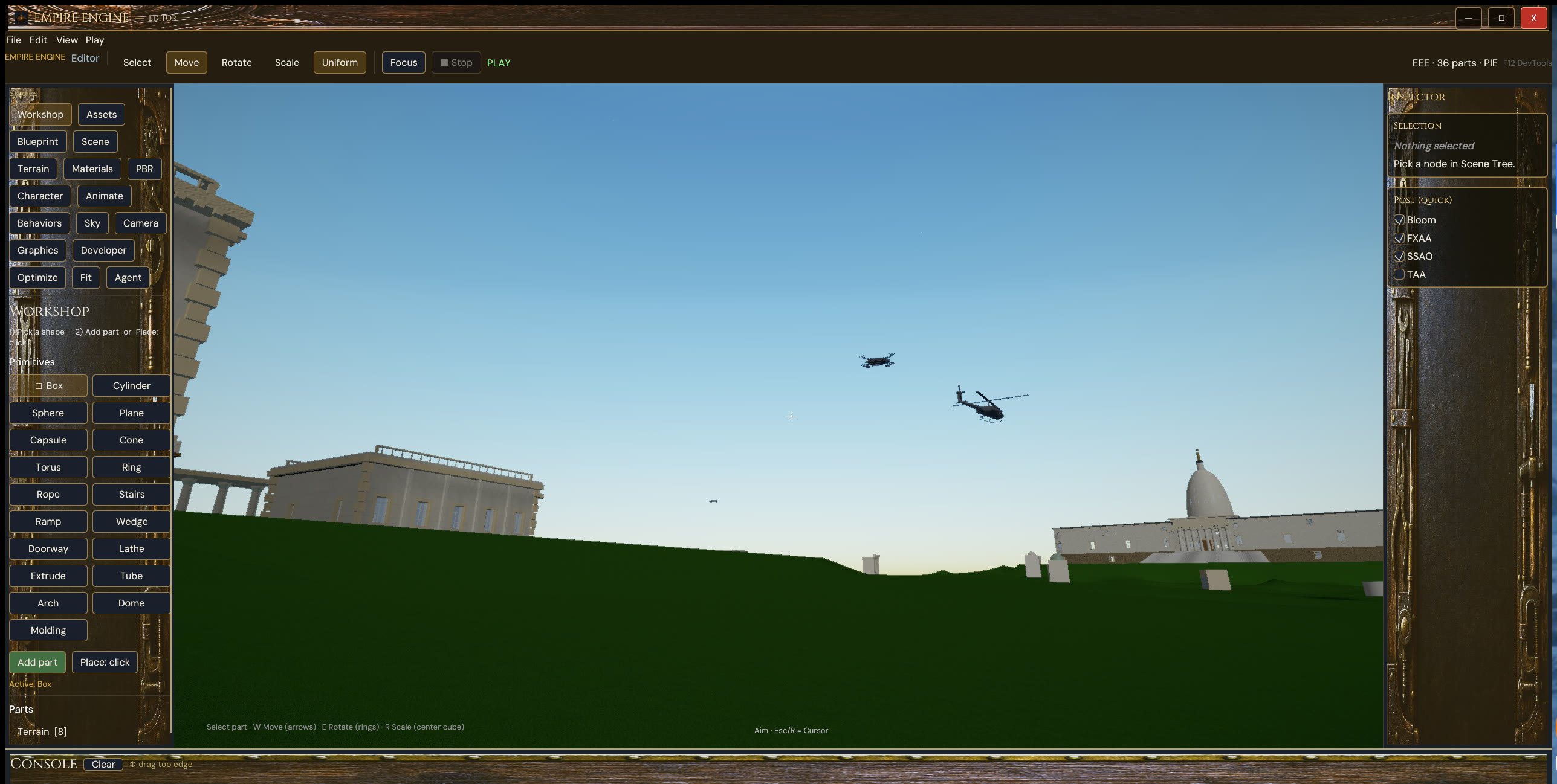 City project in the Maker — aircraft over the mall
