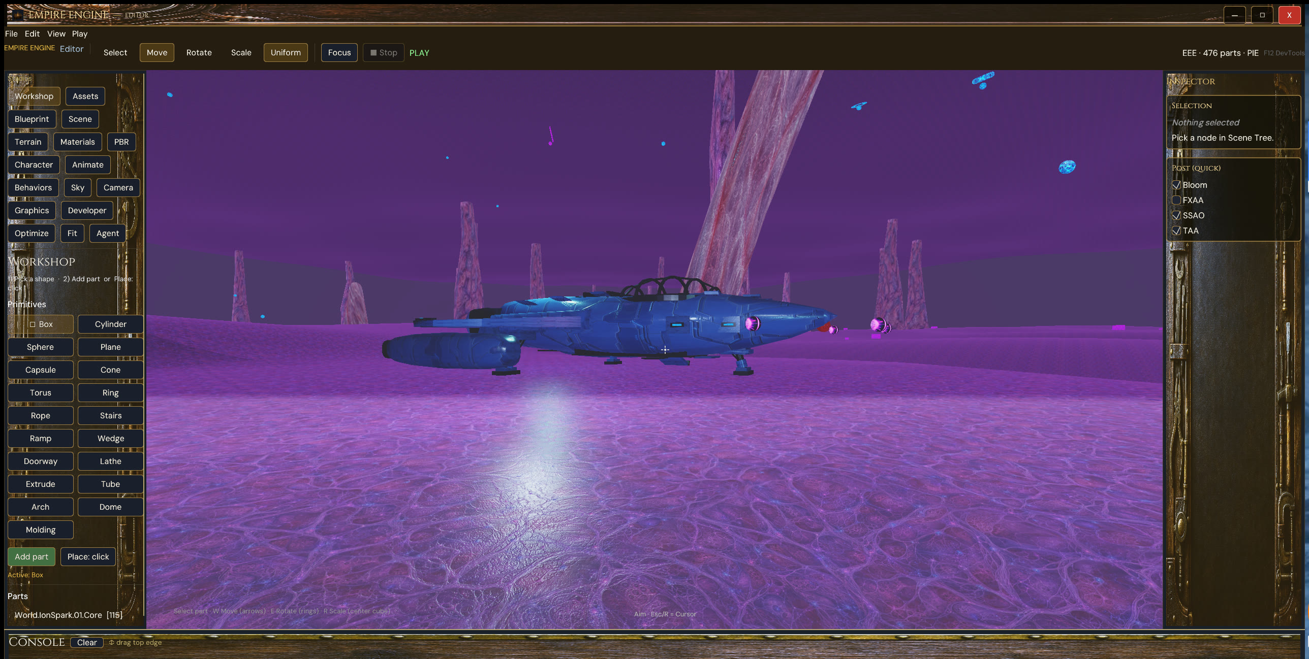 Ship on purple terrain in the Maker